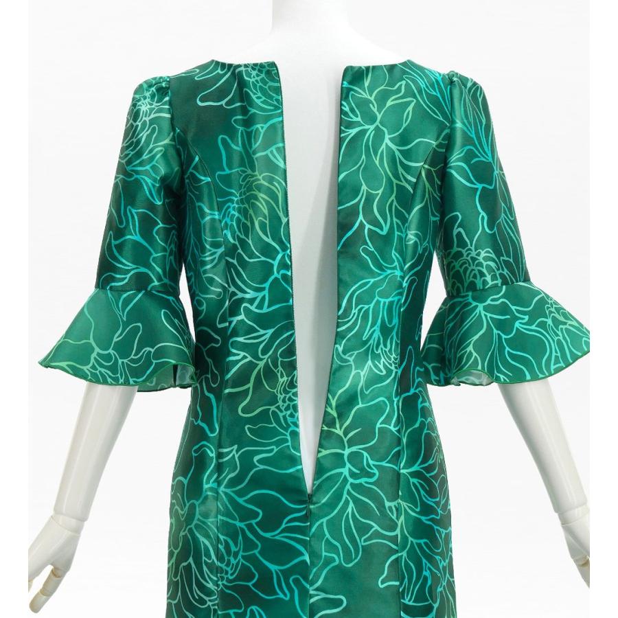 フラダンス [S・M・Lサイズ] フリル袖 シャンタンドレス プロテア グリーン J3266gr |  | 03