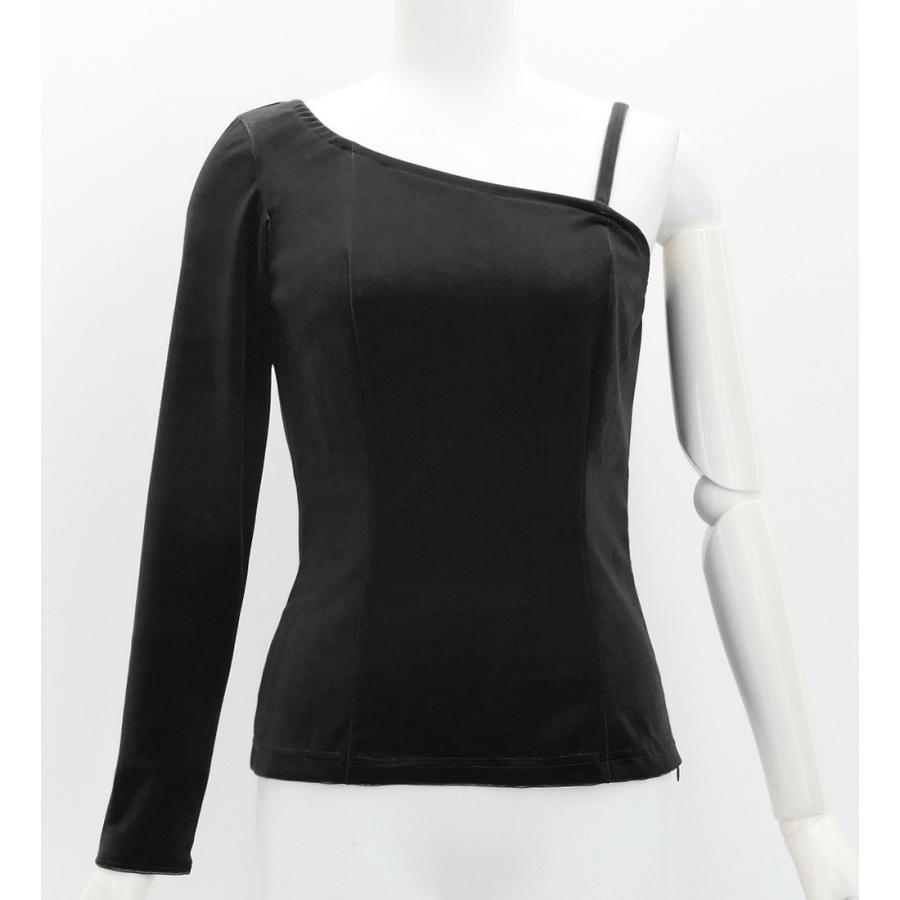 フラダンス ワンショルダー ロングスリーブ ベロアブラウス ブラック S・M・Lサイズ J3268bk | 