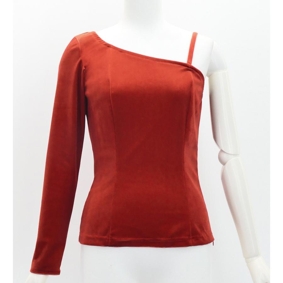 フラダンス ワンショルダー ロングスリーブ ベロアブラウス ダークレッド2 S・M・Lサイズ J3268drd2 | 