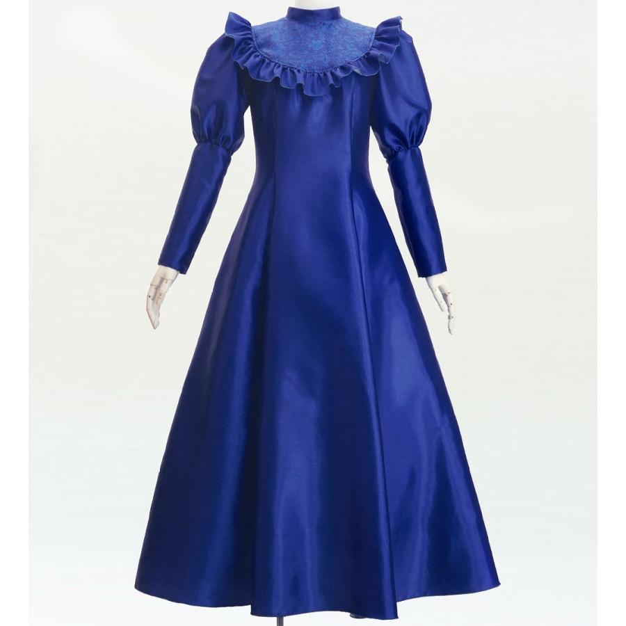 【美品】フラダンス　ブルー　ロングドレス　S〜Mサイズ フラドレス [S・M・Lサイズ] ロング丈 クラシカル フリル ブルー