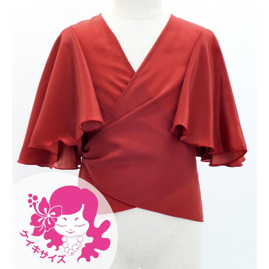 フラダンス ケイキ フリル袖 カシュクール コシボブラウス ダークレッド2 120・140サイズ Jp130drd2 | 
