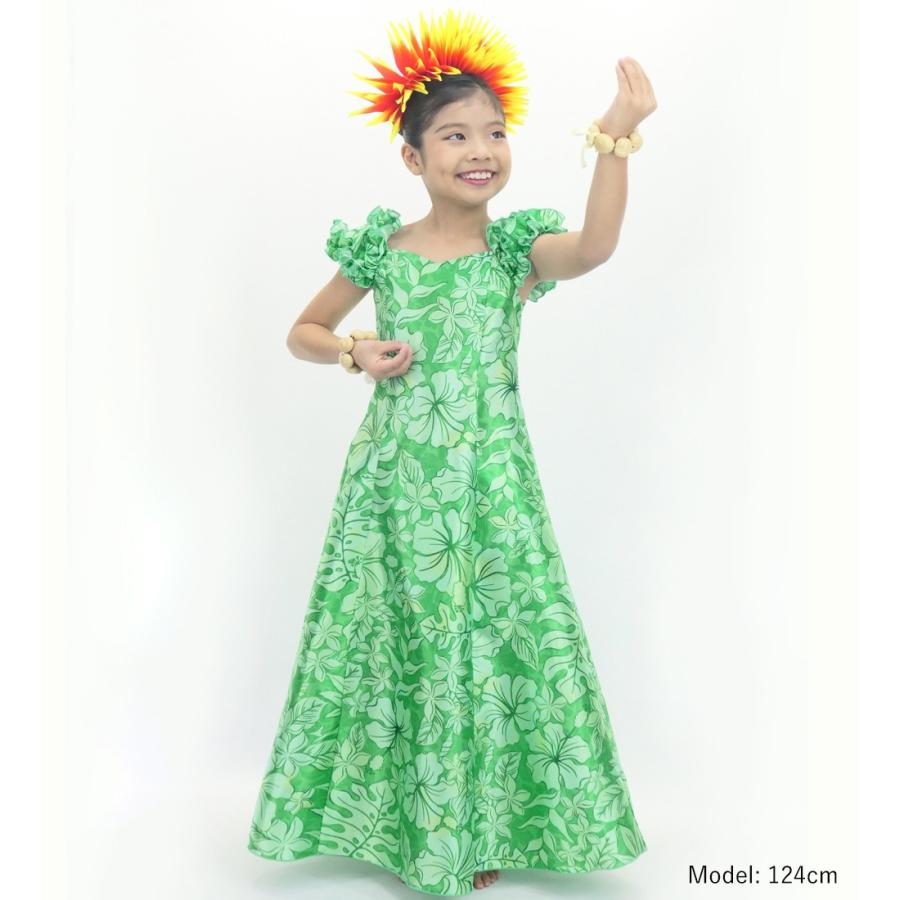 フラドレス ケイキ [120・140] ギャザーフリル パフスリーブ ロング丈 ハワイアンフラワー グリーン Jp153gr |  | 02