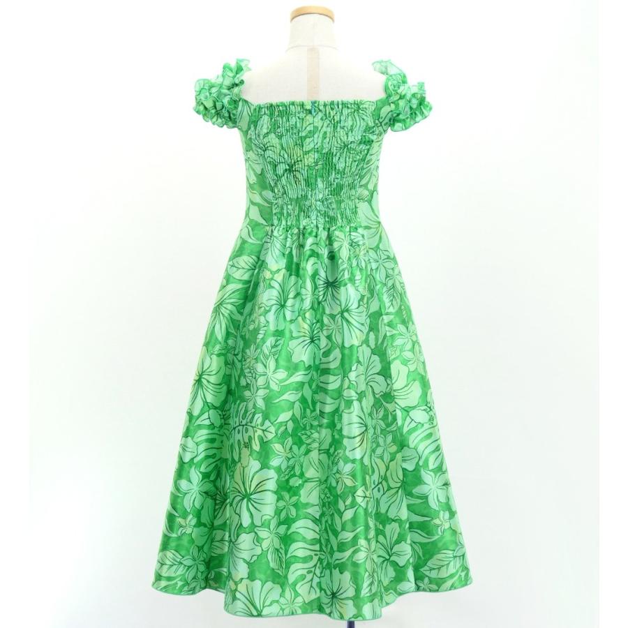フラドレス ケイキ [120・140] ギャザーフリル パフスリーブ ロング丈 ハワイアンフラワー グリーン Jp153gr |  | 04