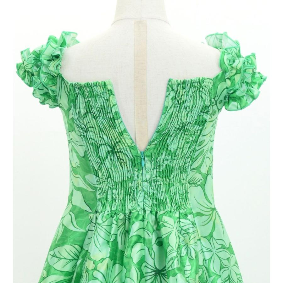 フラドレス ケイキ [120・140] ギャザーフリル パフスリーブ ロング丈 ハワイアンフラワー グリーン Jp153gr |  | 06