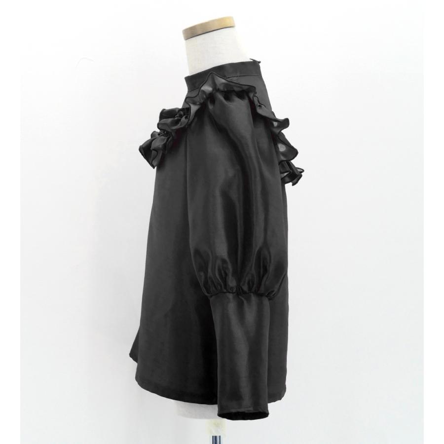フラダンス ケイキ シャンタン ヨークフリル バルーンスリーブ ブラウス ブラック 120・140サイズ Jp165bk |  | 02