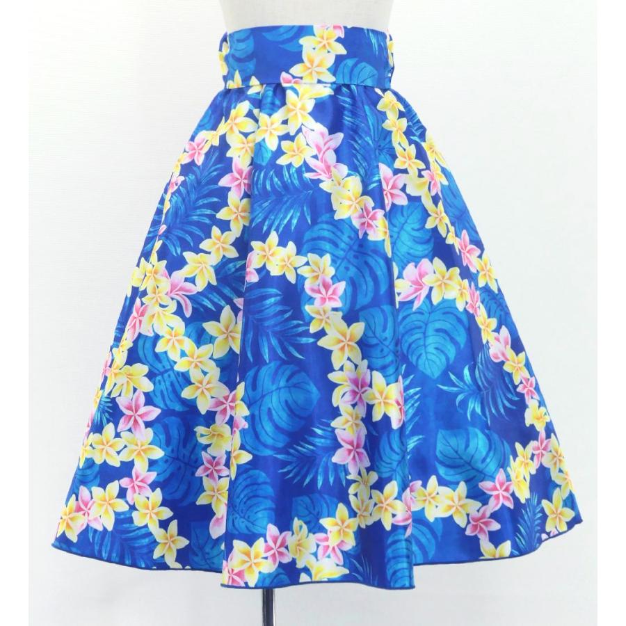 フラダンス ケイキ ロングサーキュラースカート プルメリアレイ ブルー