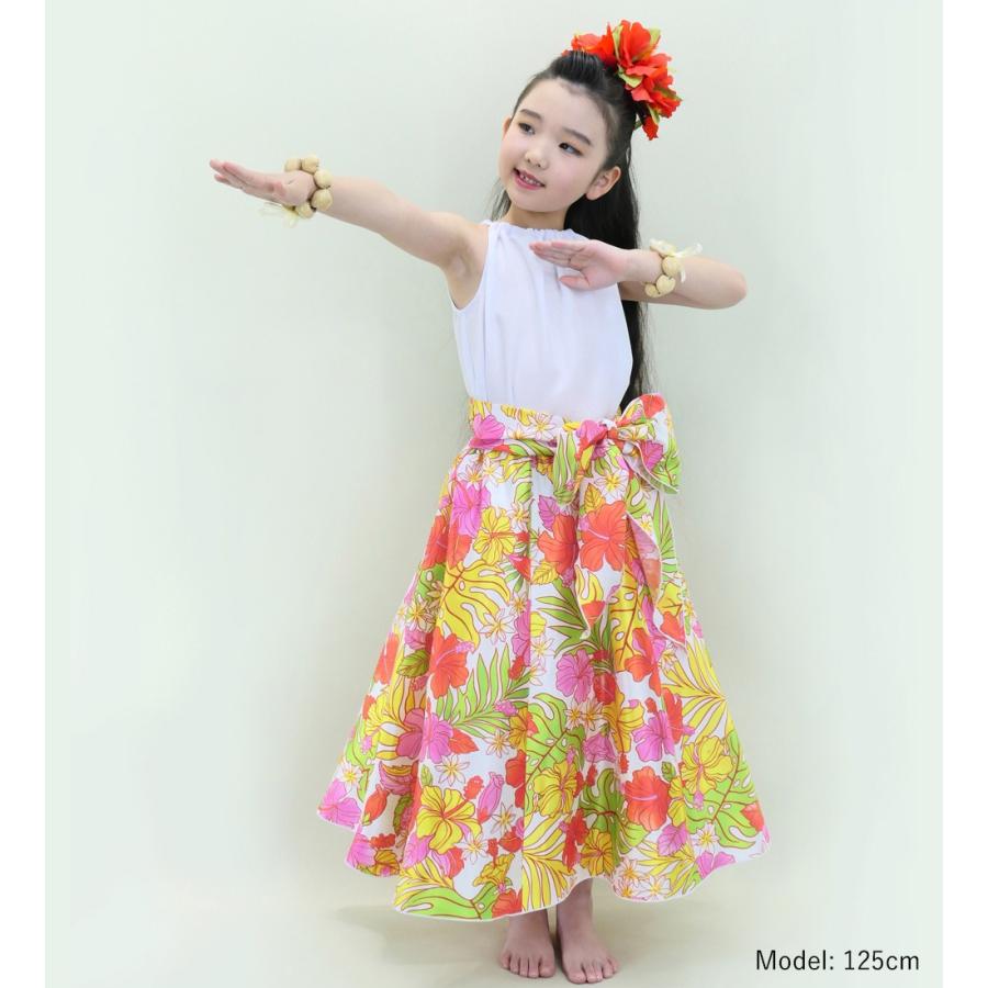 フラダンス ケイキ ロングサーキュラースカート ハイビスカス ホワイト×レッド 120・140サイズ Jp170-4 |  | 01
