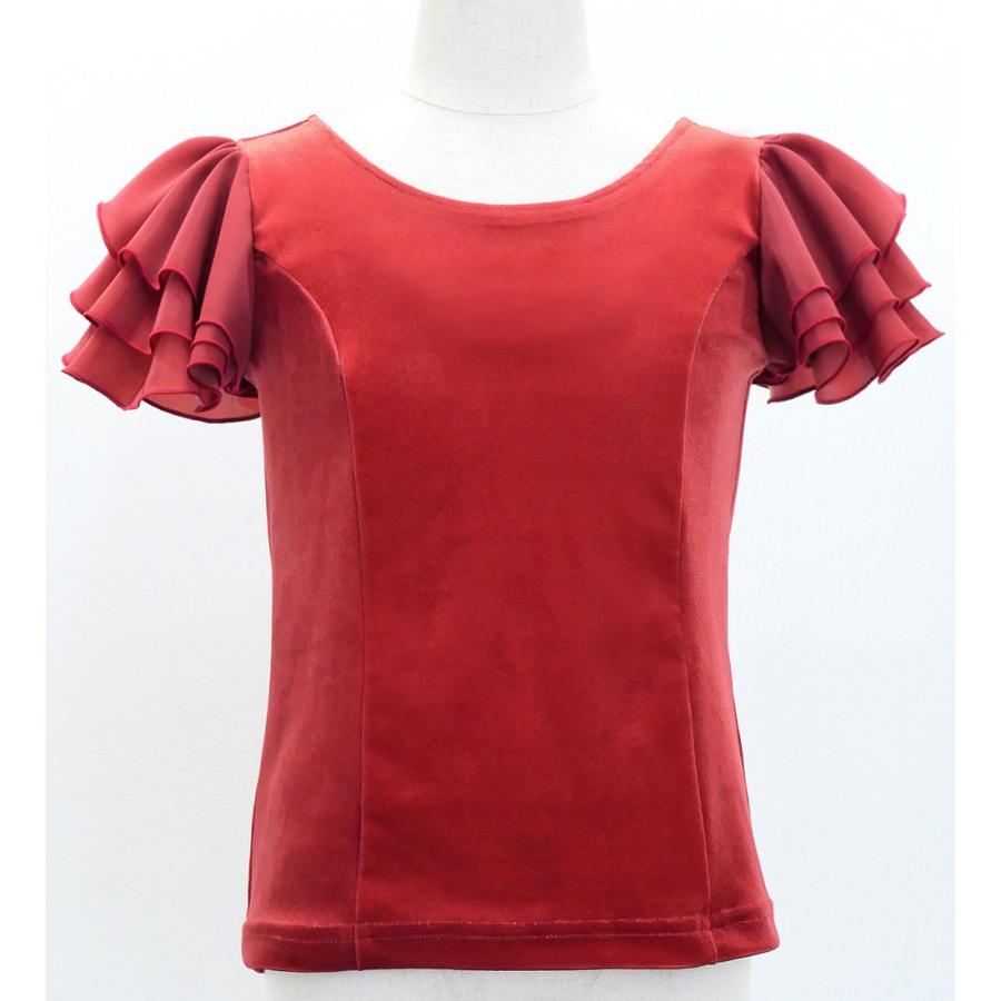 キッズ フラメンコ 選べる襟ぐり 3段フリルスリーブ ブラウス ダークレッド2 120・140サイズ Jp181drd2 |  | 02