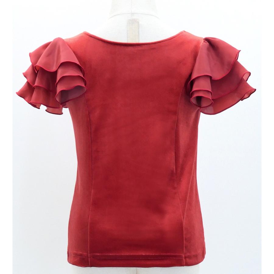 キッズ フラメンコ 選べる襟ぐり 3段フリルスリーブ ブラウス ダークレッド2 120・140サイズ Jp181drd2 |  | 03