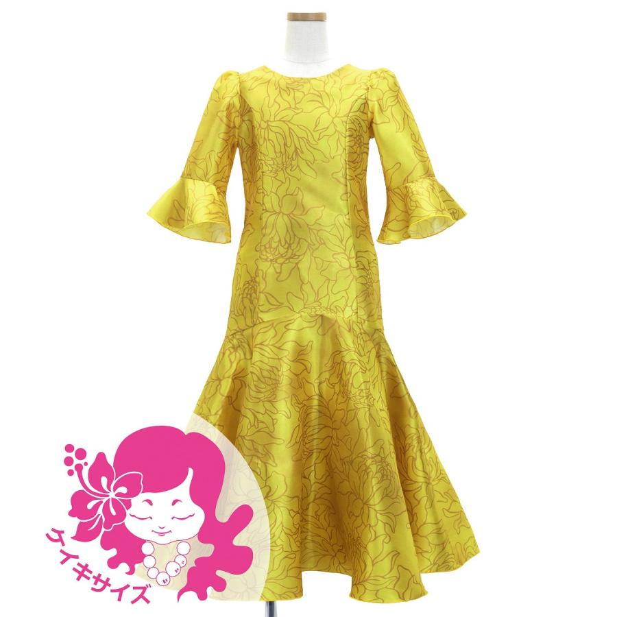 フラドレス ケイキ [120・140] フリル袖 シャンタン ドレス ロング丈 プロテア ゴールド Jp198gd | 