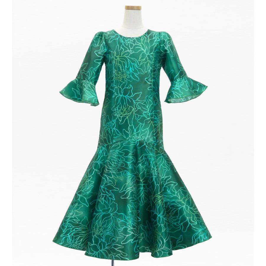 フラドレス ケイキ [120・140] フリル袖 シャンタン ドレス ロング丈 プロテア グリーン Jp198gr |  | 01