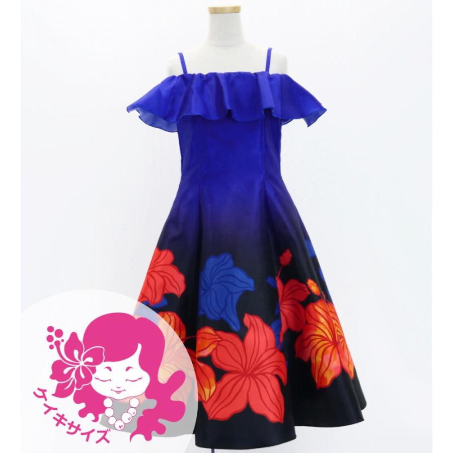 フラドレス ケイキ [120・140]オフショルダー ミディ丈 ハイビスカス ネイビー Jp80nv | 