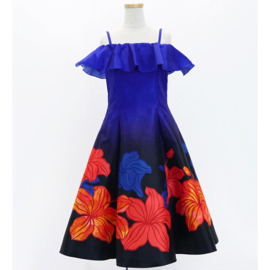 フラドレス ケイキ [120・140]オフショルダー ミディ丈 ハイビスカス ネイビー Jp80nv |  | 03