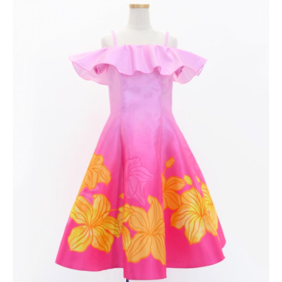 フラドレス ケイキ [120・140] オフショルダー ミディ丈 ハイビスカス ピンク Jp80pi |  | 03