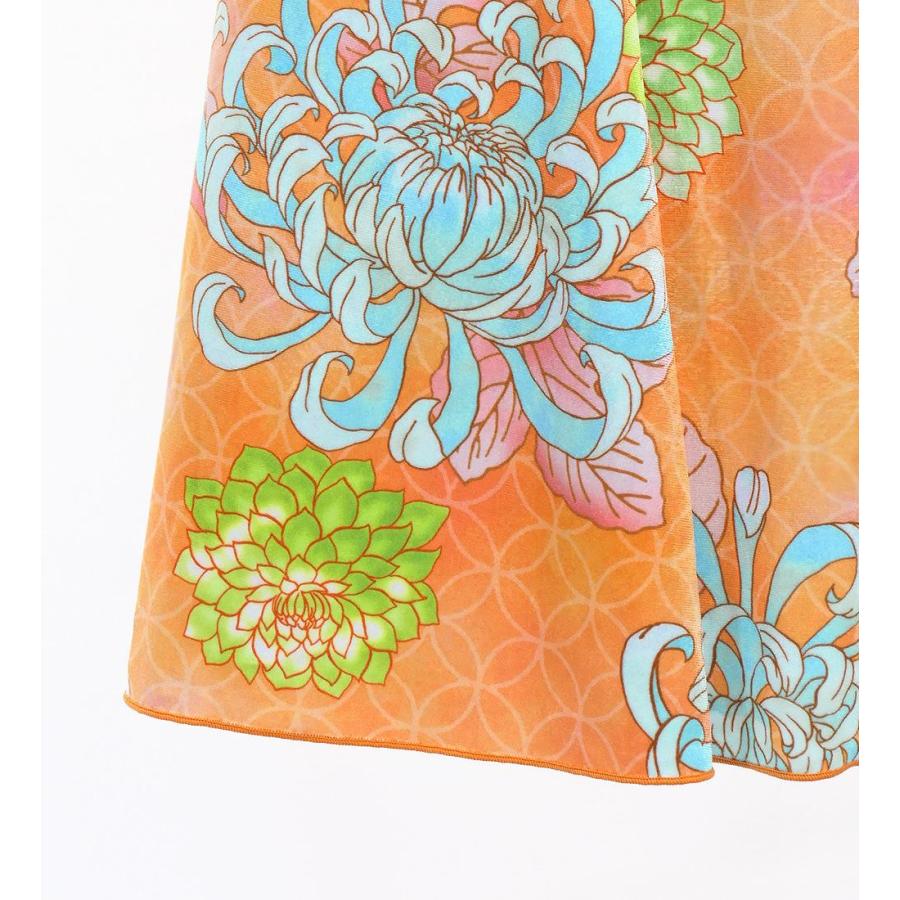 和柄ドレス ロング丈 ワンショルダー フリルスリーブ マーメイド 菊 オレンジ（橙） S-Lサイズ JW005or |  | 04
