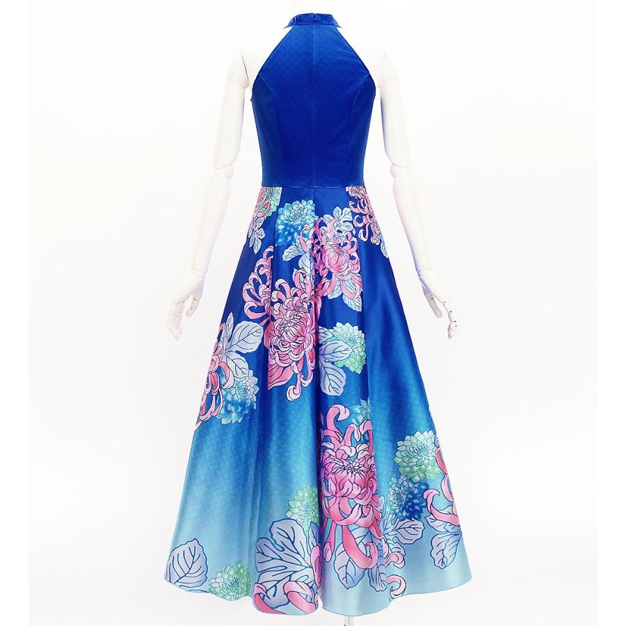 和柄ドレス ロング丈 アメリカンスリーブ 菊 ブルー（青） S-Lサイズ JW006bl |  | 01