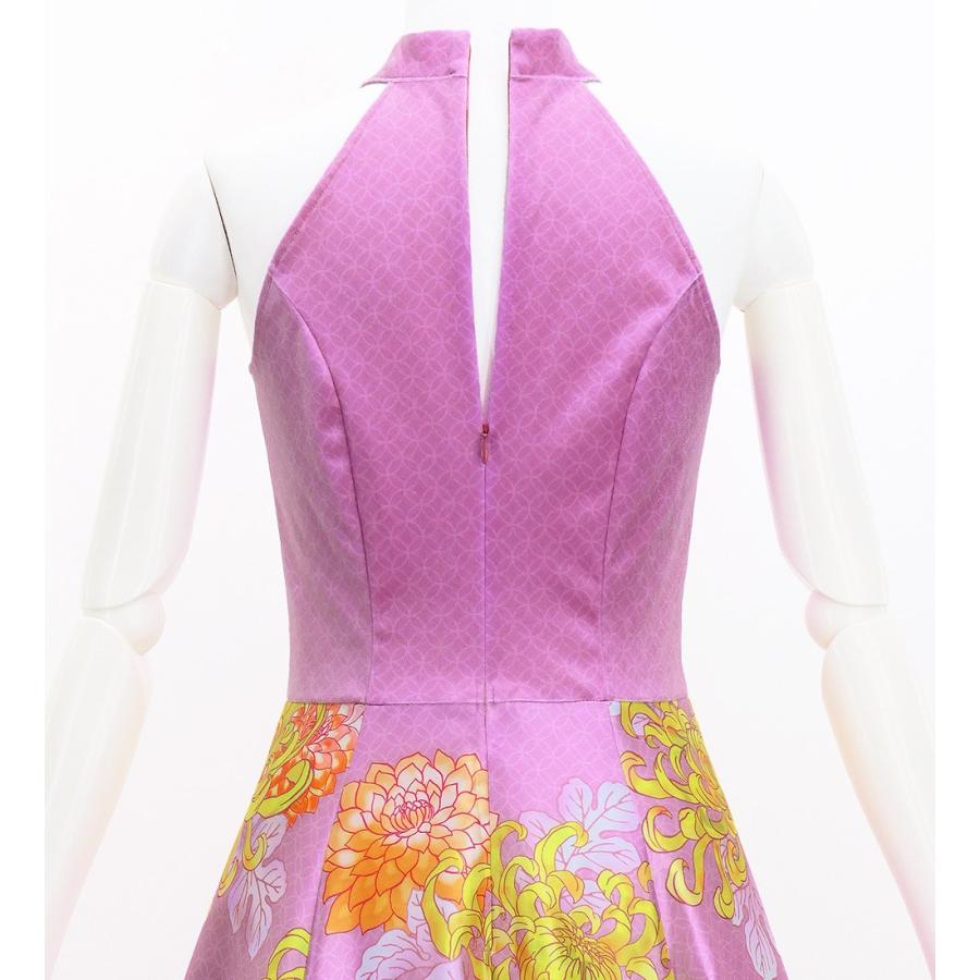 和柄ドレス ロング丈 アメリカンスリーブ 菊 ピンク S-Lサイズ JW006pi |  | 03