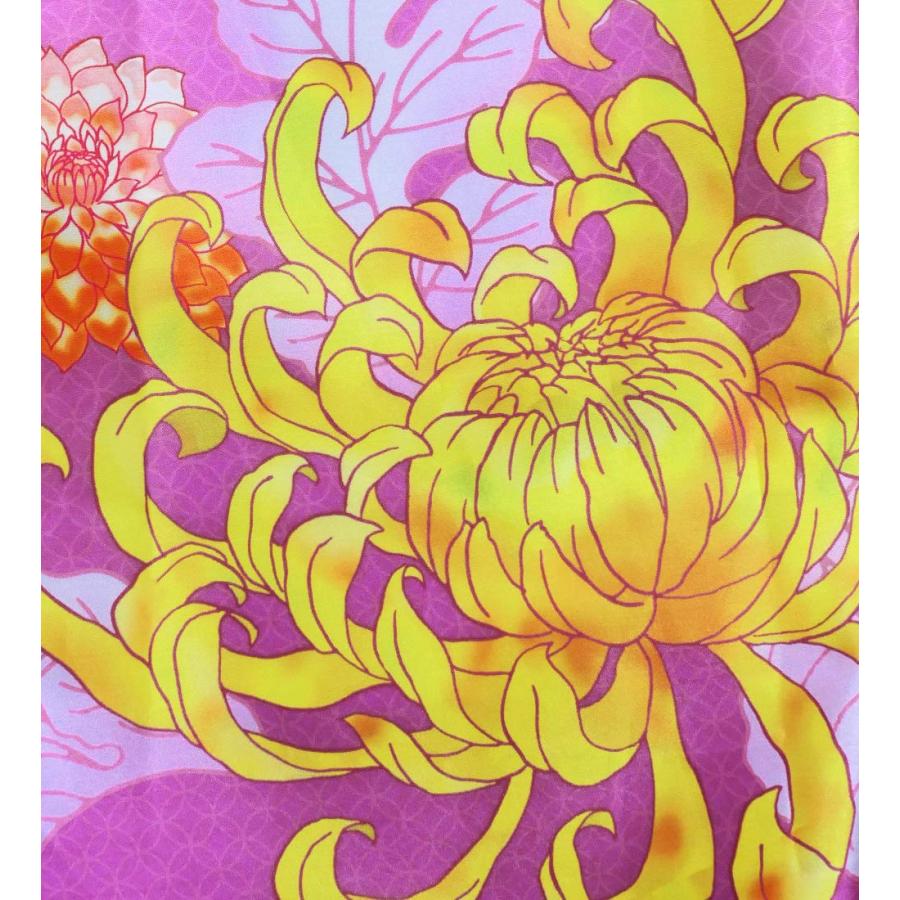 和柄ドレス ロング丈 アメリカンスリーブ 菊 ピンク S-Lサイズ JW006pi |  | 05