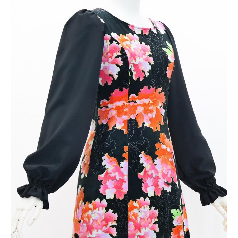 和柄ドレス ロング丈 ロングスリーブ 牡丹 ブラック（黒） S-Lサイズ JW007bk |  | 02