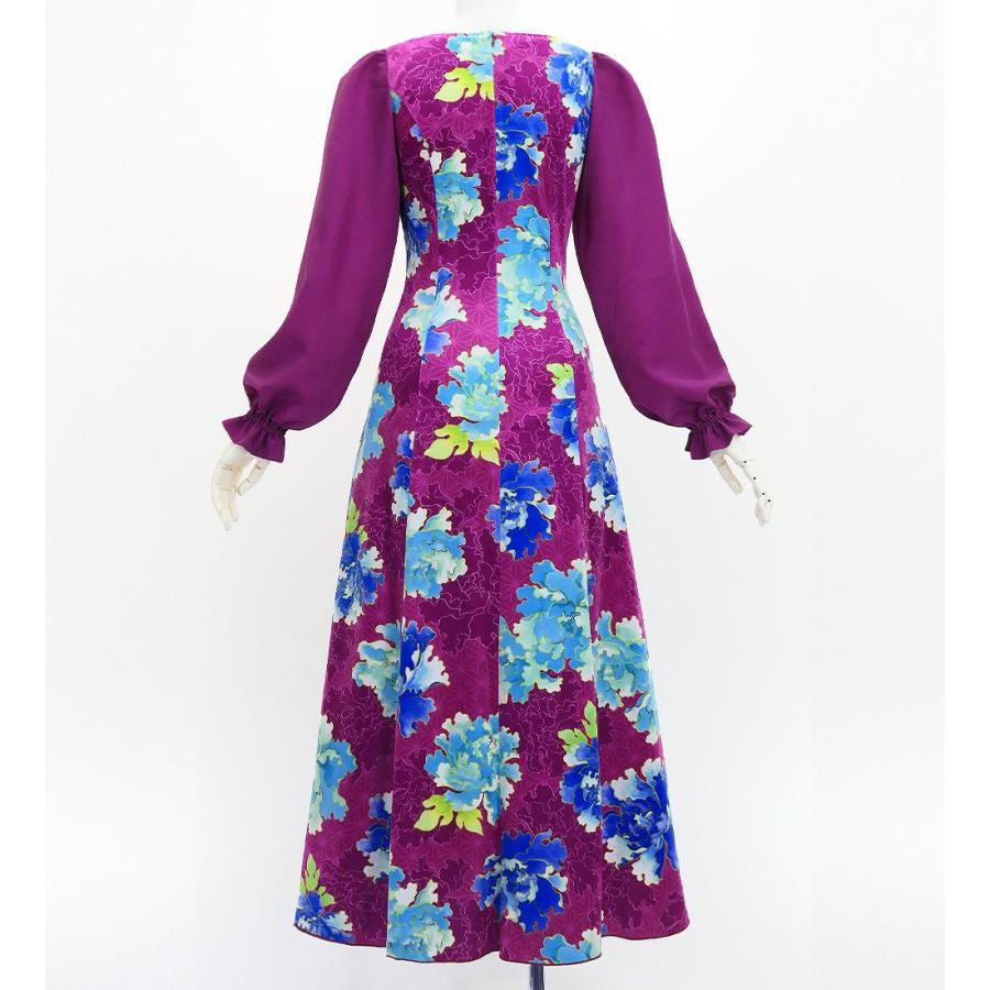 和柄ドレス ロング丈 ロングスリーブ 牡丹 パープル（紫） S-Lサイズ JW007pu |  | 01