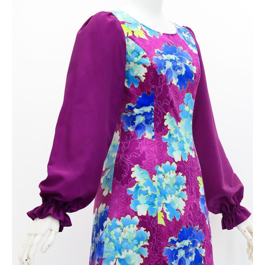 和柄ドレス ロング丈 ロングスリーブ 牡丹 パープル（紫） S-Lサイズ JW007pu |  | 02