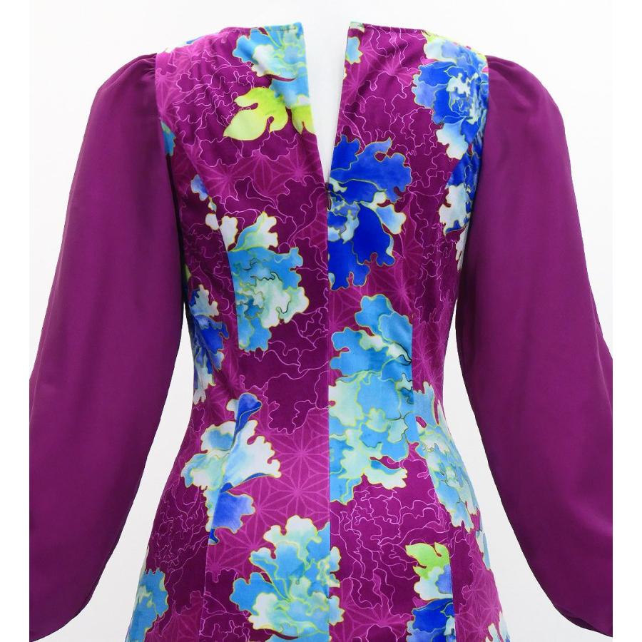 和柄ドレス ロング丈 ロングスリーブ 牡丹 パープル（紫） S-Lサイズ JW007pu |  | 03