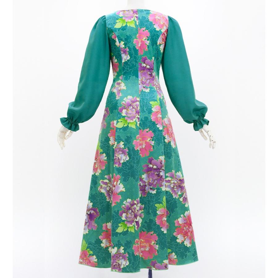 和柄ドレス ロング丈 ロングスリーブ 牡丹 ターコイズブルー S-Lサイズ JW007tbl |  | 01