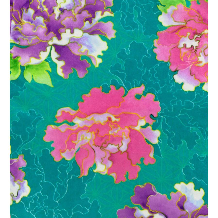 和柄ドレス ロング丈 ロングスリーブ 牡丹 ターコイズブルー S-Lサイズ JW007tbl |  | 05