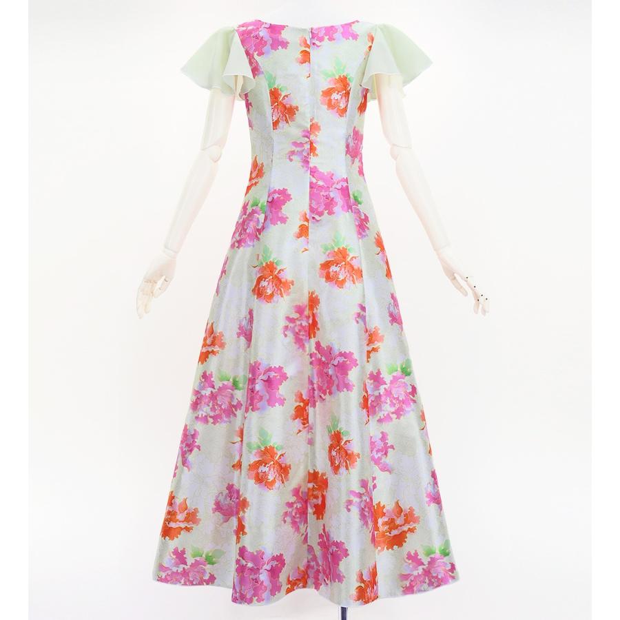 和柄ドレス ロング丈 重ねフリル袖 ドレス 牡丹 ベージュ S-Lサイズ JW008be |  | 01