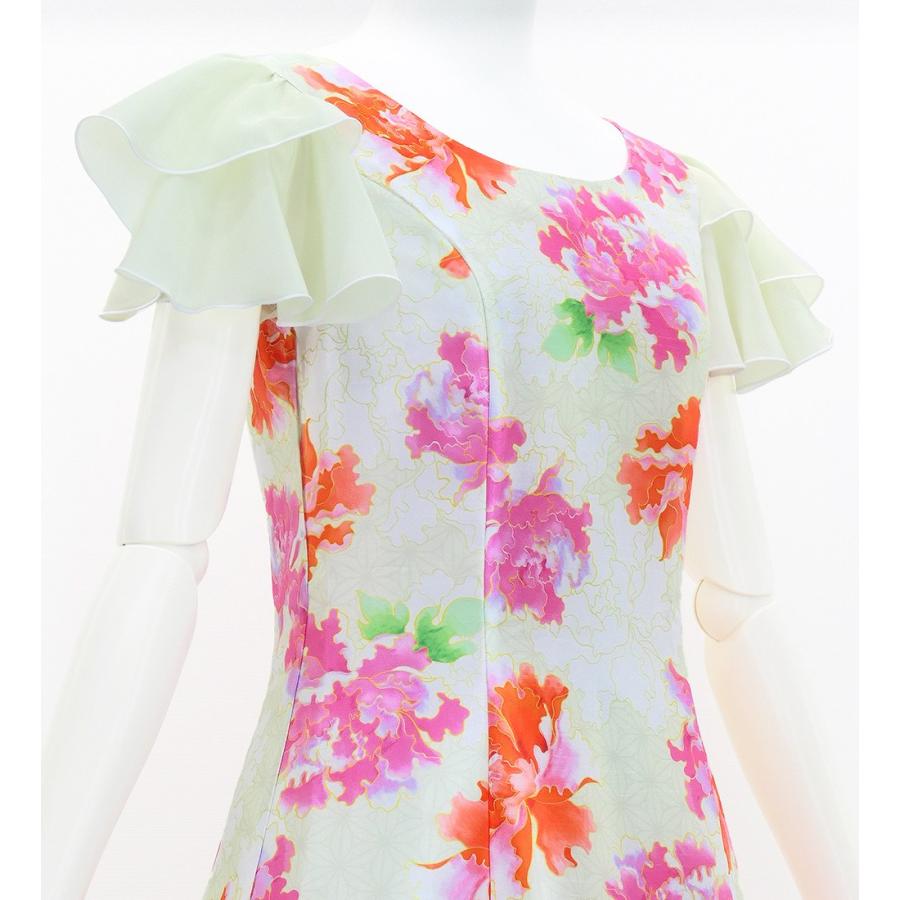 和柄ドレス ロング丈 重ねフリル袖 ドレス 牡丹 ベージュ S-Lサイズ JW008be |  | 02