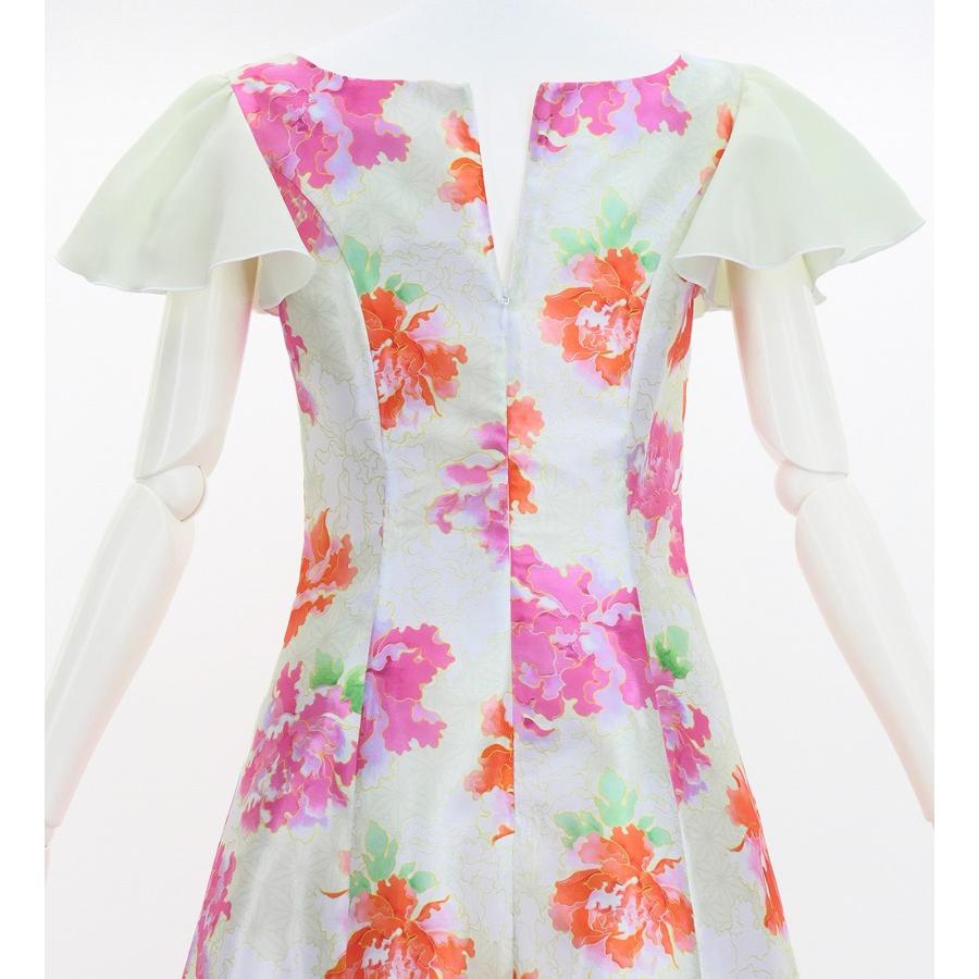 和柄ドレス ロング丈 重ねフリル袖 ドレス 牡丹 ベージュ S-Lサイズ JW008be |  | 03