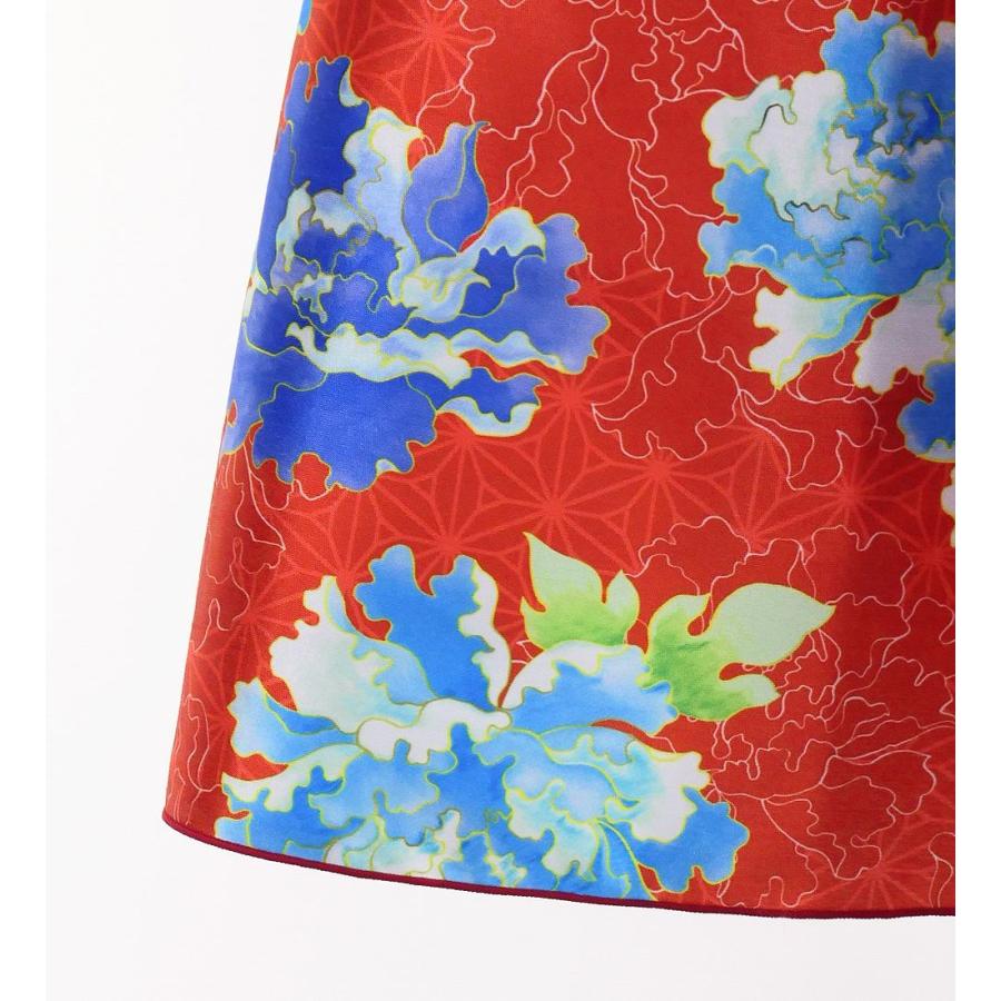 和柄ドレス ロング丈 重ねフリル袖 ドレス 牡丹 レッド（赤） S-Lサイズ JW008rd |  | 04