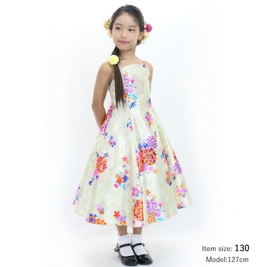 和柄ドレス キッズ ミディ丈 菊＆梅＆桜柄 ベージュ 120・140サイズ JWp003be |  | 01