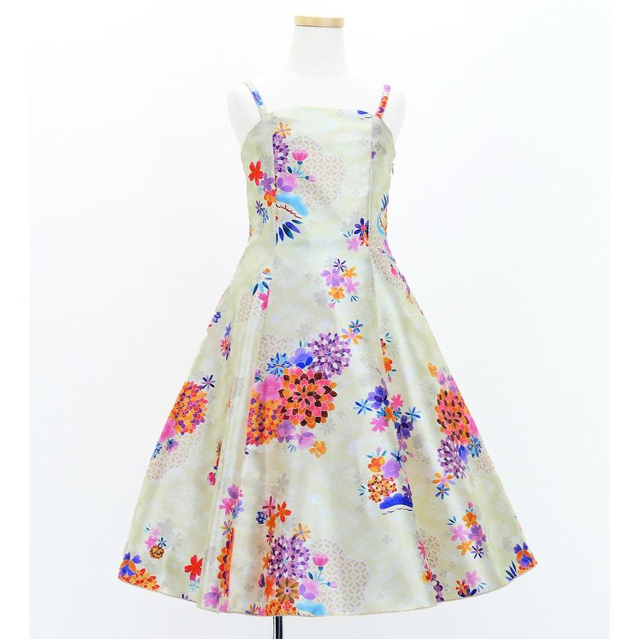 和柄ドレス キッズ ミディ丈 菊＆梅＆桜柄 ベージュ 120・140サイズ JWp003be |  | 02