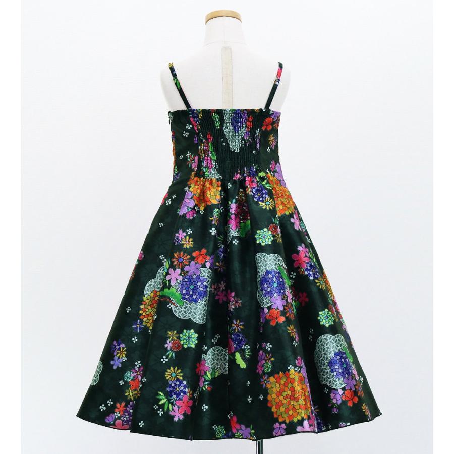 和柄ドレス キッズ ミディ丈 菊＆梅＆桜柄 ブラック（黒） 120・140