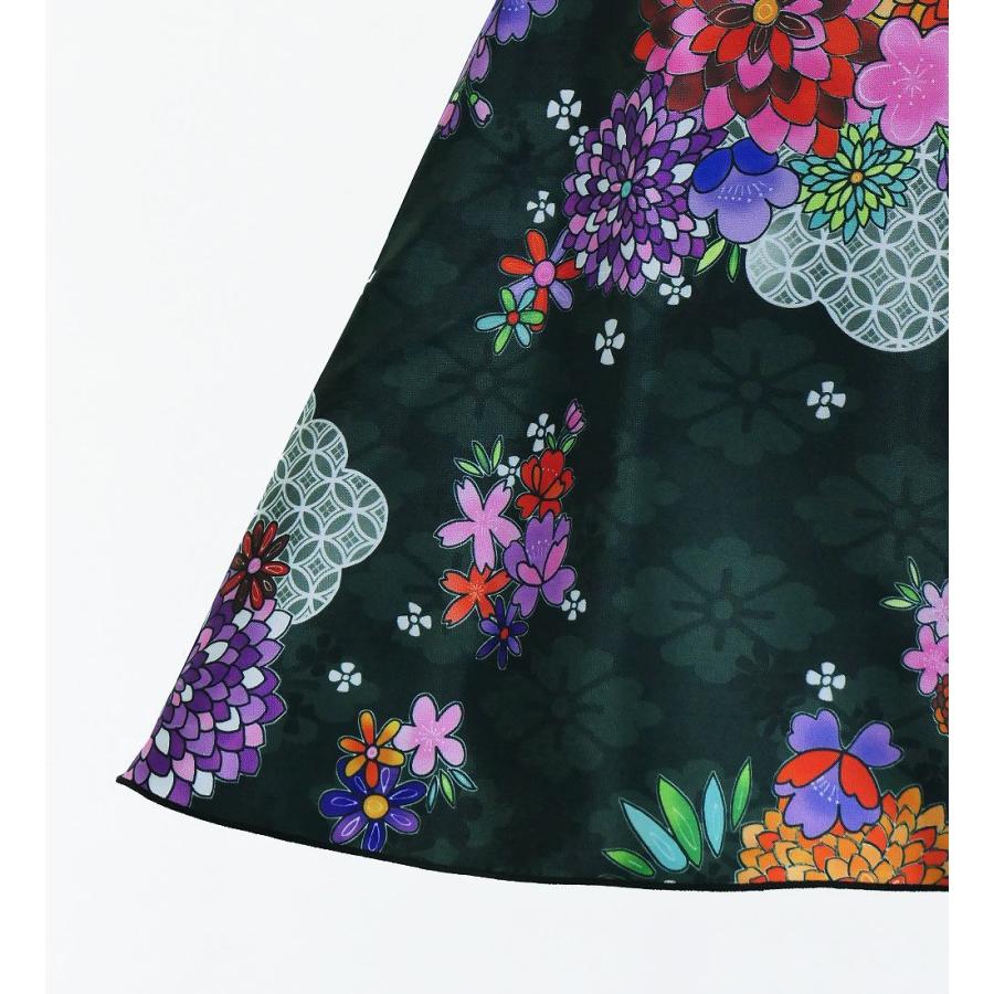 和柄ドレス キッズ ミディ丈 菊＆梅＆桜柄 ブラック（黒） 120・140サイズ JWp003bk |  | 06