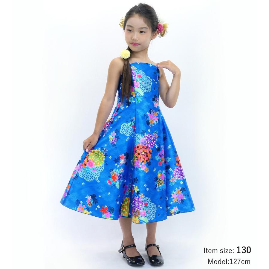 和柄ドレス キッズ ミディ丈 菊＆梅＆桜柄 ブルー（青） 120・140サイズ JWp003bl |  | 01