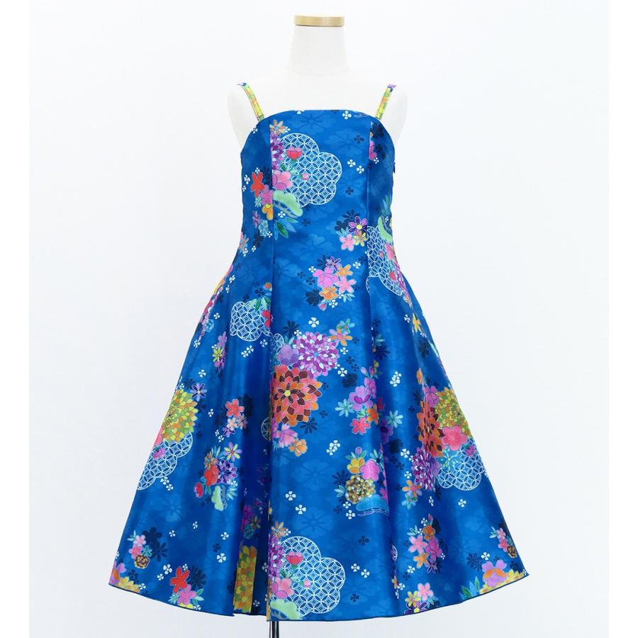和柄ドレス キッズ ミディ丈 菊＆梅＆桜柄 ブルー（青） 120・140サイズ JWp003bl |  | 02