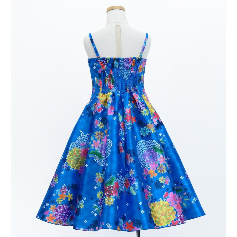 和柄ドレス キッズ ミディ丈 菊＆梅＆桜柄 ブルー（青） 120・140サイズ JWp003bl |  | 03