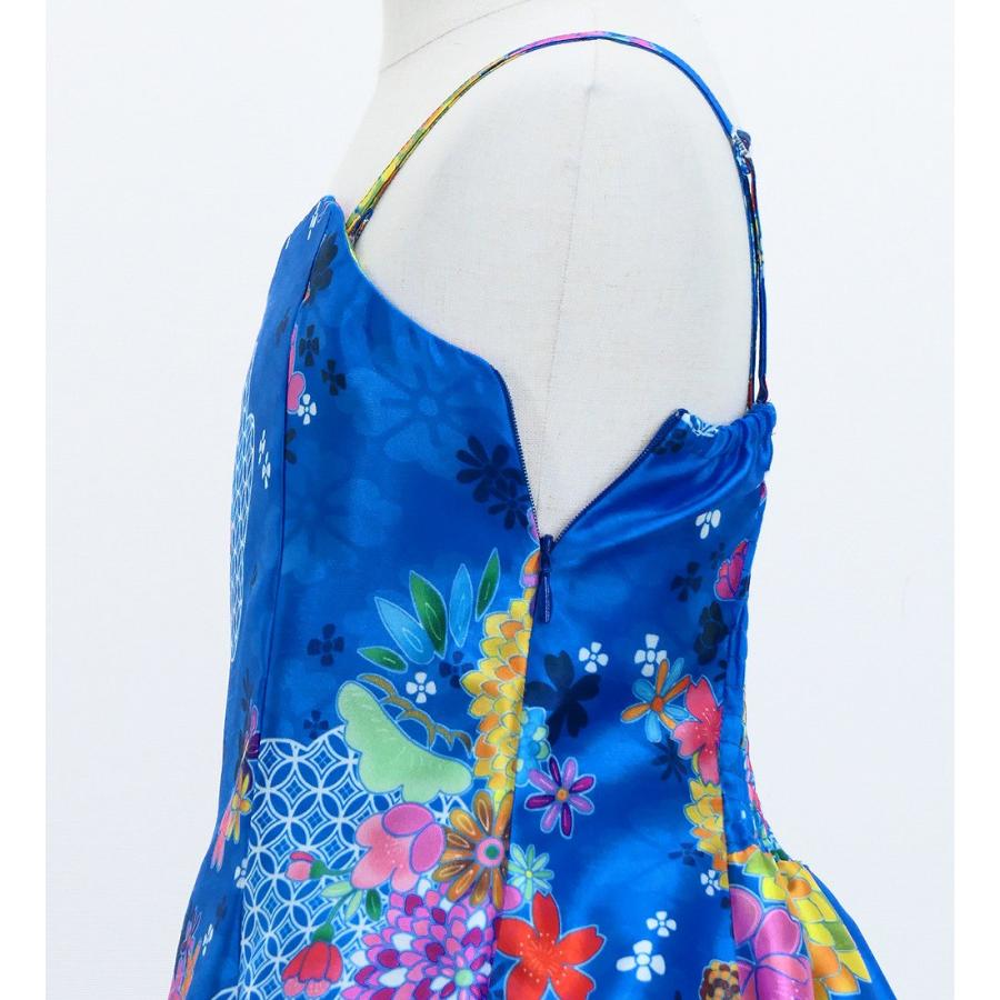 和柄ドレス キッズ ミディ丈 菊＆梅＆桜柄 ブルー（青） 120・140サイズ JWp003bl |  | 04