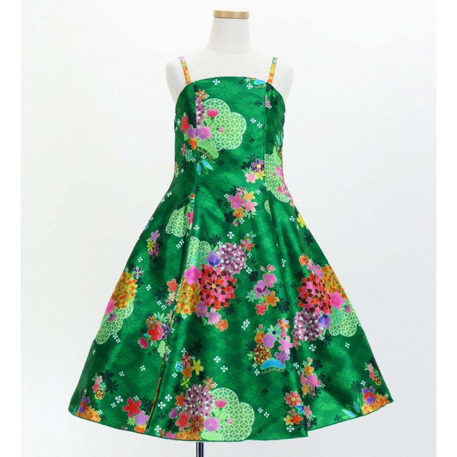 和柄ドレス キッズ ミディ丈 菊＆梅＆桜柄 グリーン（緑） 120・140サイズ JWp003gr |  | 02