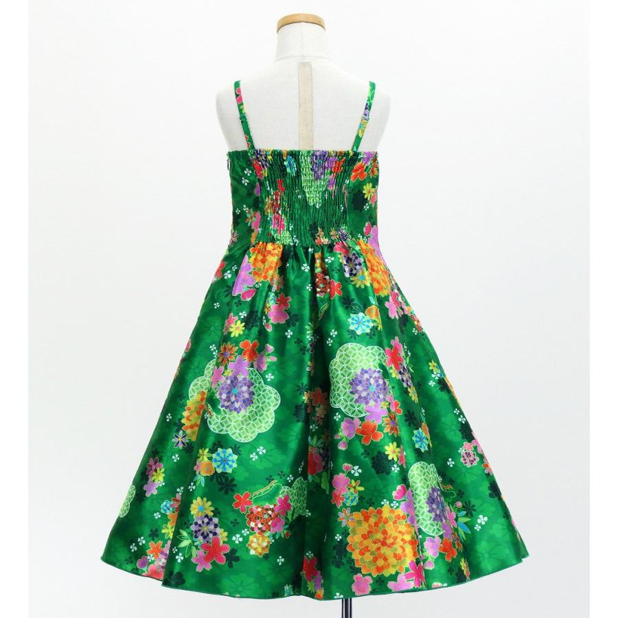 和柄ドレス キッズ ミディ丈 菊＆梅＆桜柄 グリーン（緑） 120・140サイズ JWp003gr |  | 03