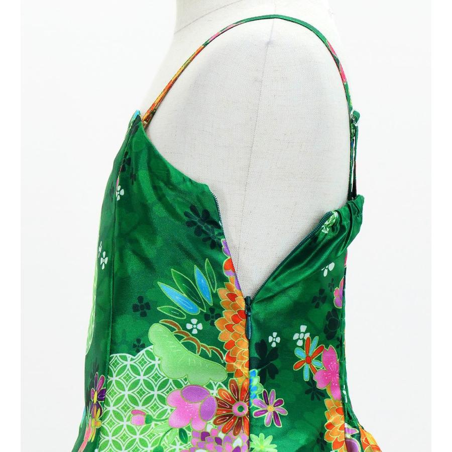 和柄ドレス キッズ ミディ丈 菊＆梅＆桜柄 グリーン（緑） 120・140サイズ JWp003gr |  | 04