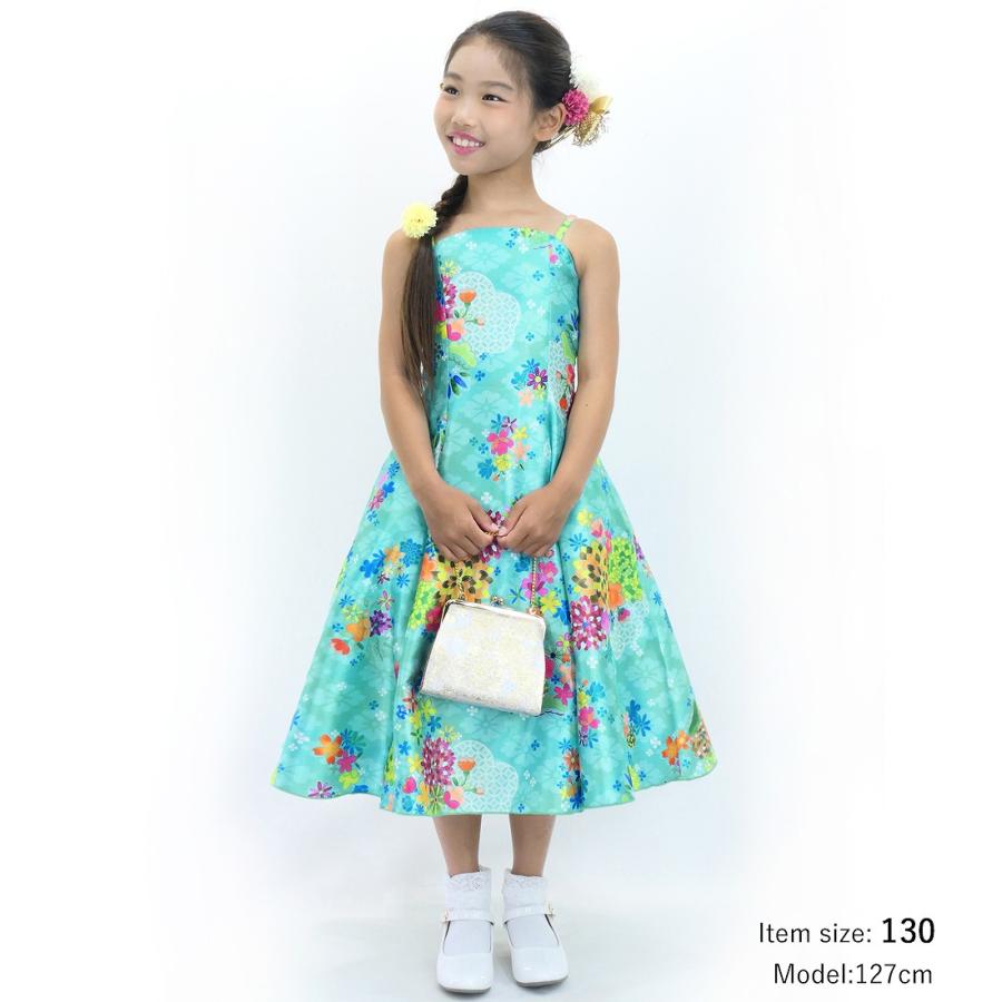 和柄ドレス キッズ ミディ丈 菊＆梅＆桜柄 ライトブルー（水色） 120・140サイズ JWp003lbl |  | 01