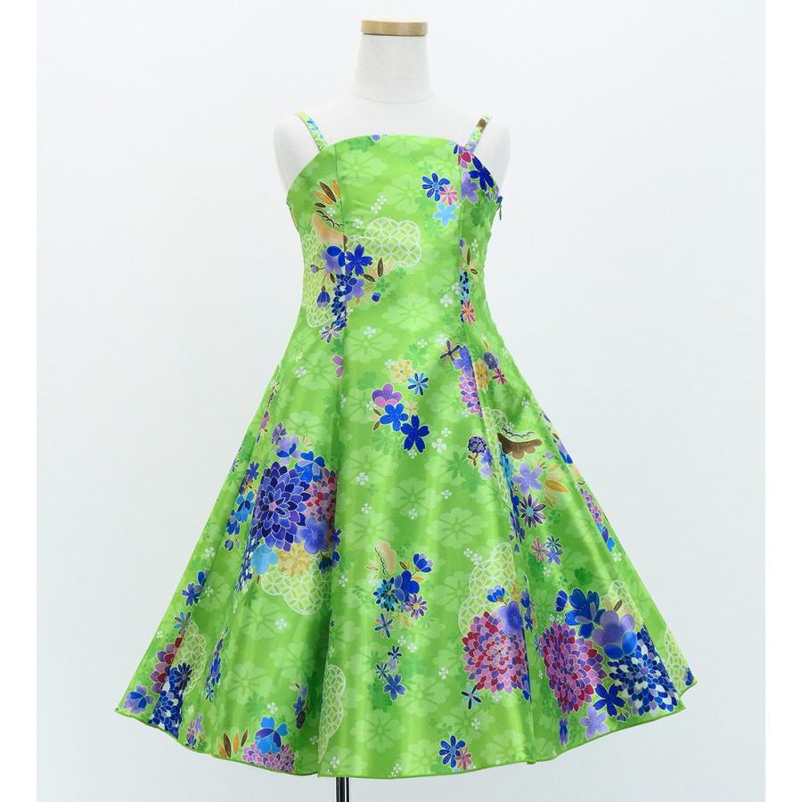 和柄ドレス キッズ ミディ丈 菊＆梅＆桜柄 ライトグリーン（薄緑） 120・140サイズ JWp003lgr |  | 02