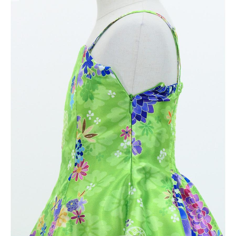 和柄ドレス キッズ ミディ丈 菊＆梅＆桜柄 ライトグリーン（薄緑） 120・140サイズ JWp003lgr |  | 04
