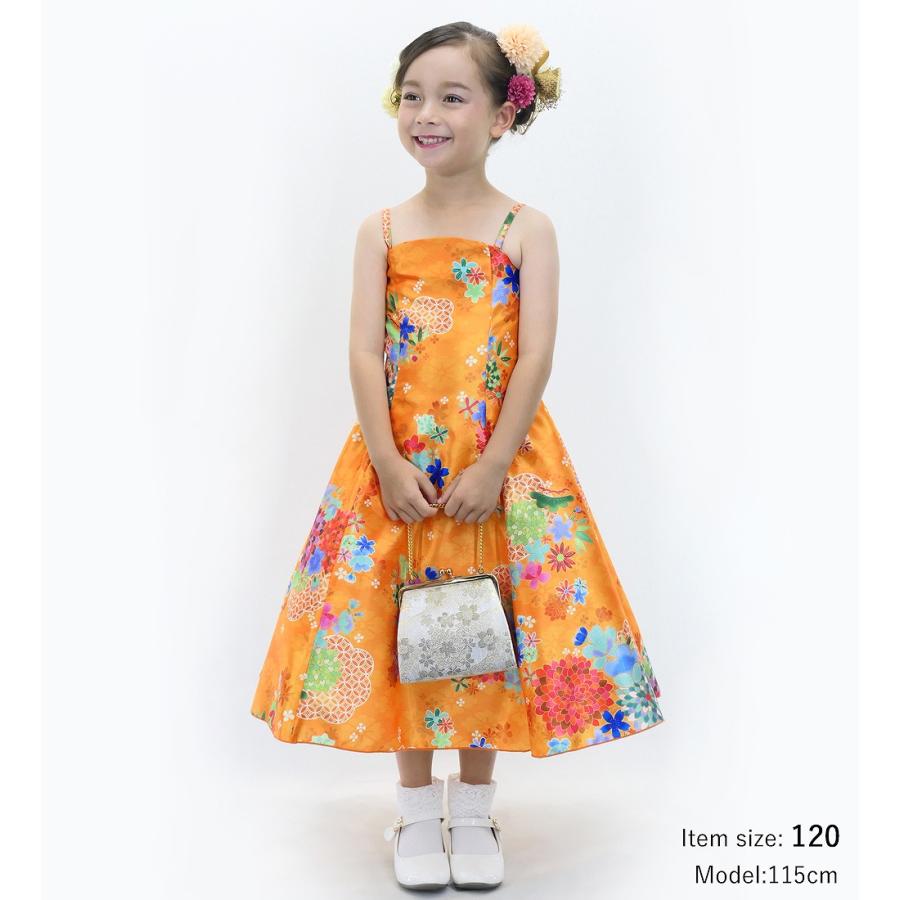和柄ドレス キッズ ミディ丈 菊＆梅＆桜柄 オレンジ（橙） 120・140サイズ JWp003or |  | 01