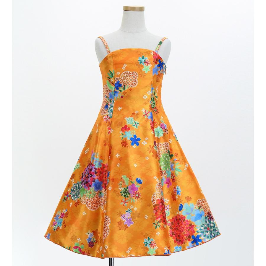 和柄ドレス キッズ ミディ丈 菊＆梅＆桜柄 オレンジ（橙） 120・140サイズ JWp003or |  | 02