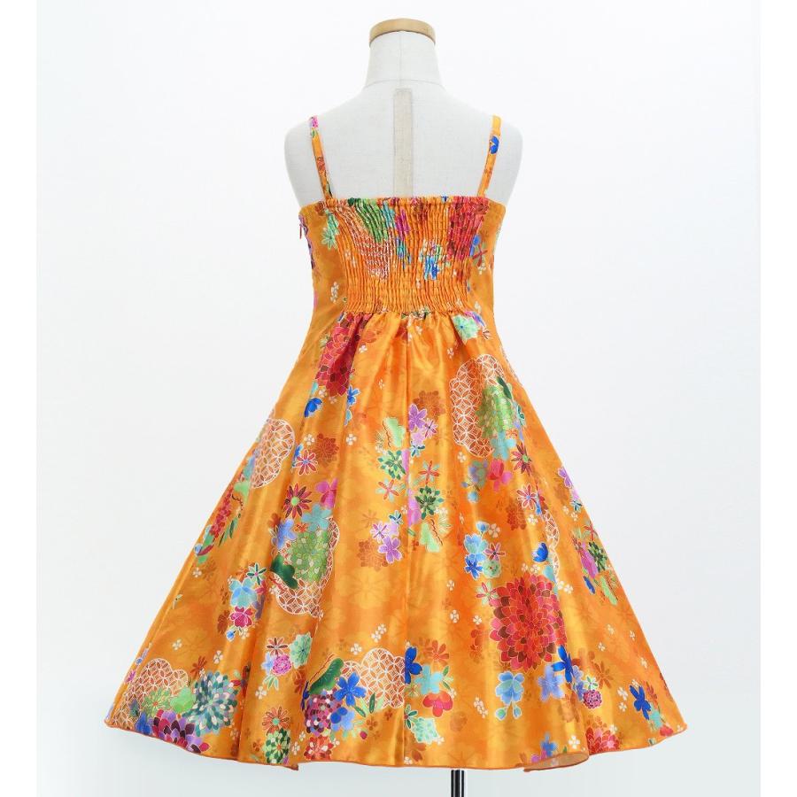 和柄ドレス キッズ ミディ丈 菊＆梅＆桜柄 オレンジ（橙） 120・140サイズ JWp003or |  | 03