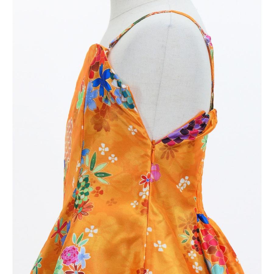 和柄ドレス キッズ ミディ丈 菊＆梅＆桜柄 オレンジ（橙） 120・140サイズ JWp003or |  | 04